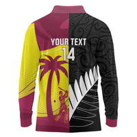New Zealand and West Indies Cricket Custom Long Sleeve Polo Shirt Black Cap Windies Together - Wonder Print Shop