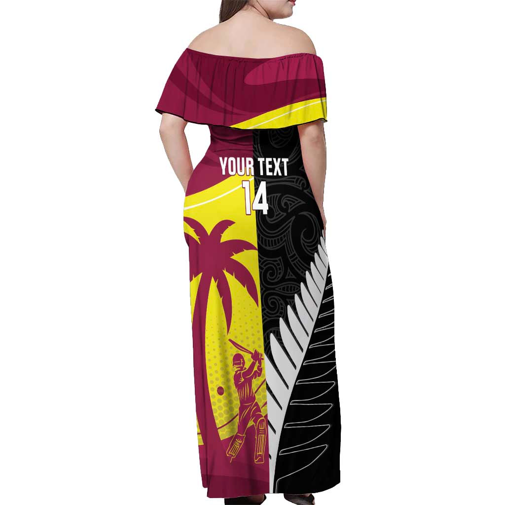 New Zealand and West Indies Cricket Custom Off Shoulder Maxi Dress Black Cap Windies Together - Wonder Print Shop