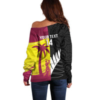 New Zealand and West Indies Cricket Custom Off Shoulder Sweater Black Cap Windies Together - Wonder Print Shop