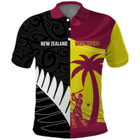 New Zealand and West Indies Cricket Custom Polo Shirt Black Cap Windies Together - Wonder Print Shop