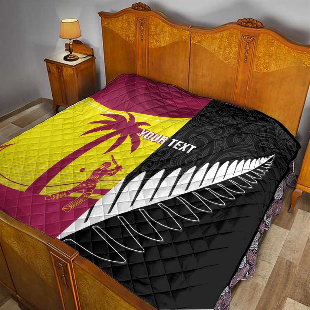 New Zealand and West Indies Cricket Custom Quilt Black Cap Windies Together - Wonder Print Shop