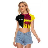 New Zealand and West Indies Cricket Custom Raglan Cropped T Shirt Black Cap Windies Together - Wonder Print Shop