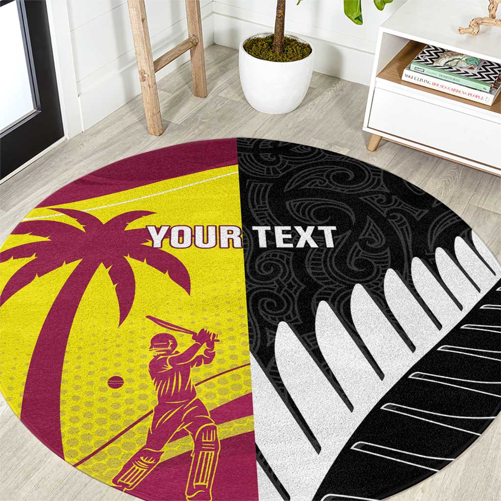 New Zealand and West Indies Cricket Custom Round Carpet Black Cap Windies Together - Wonder Print Shop
