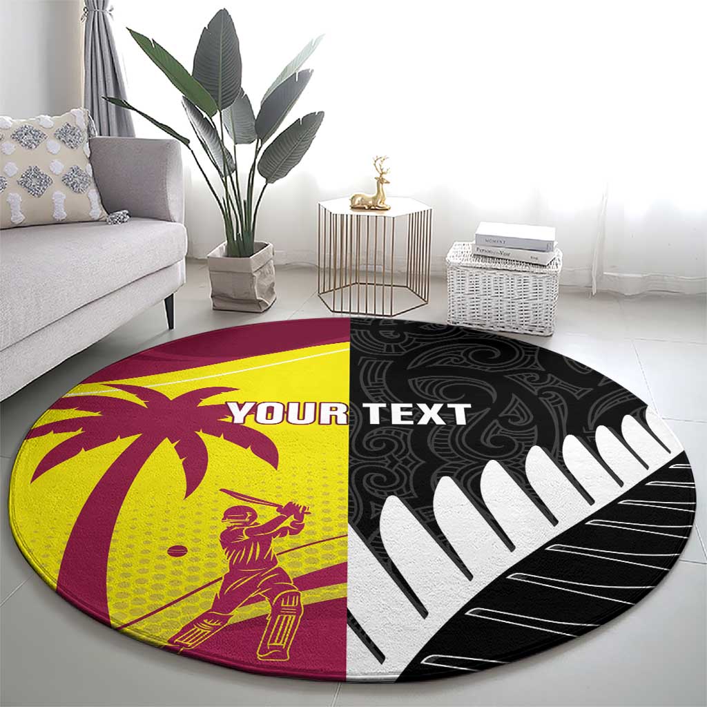 New Zealand and West Indies Cricket Custom Round Carpet Black Cap Windies Together - Wonder Print Shop
