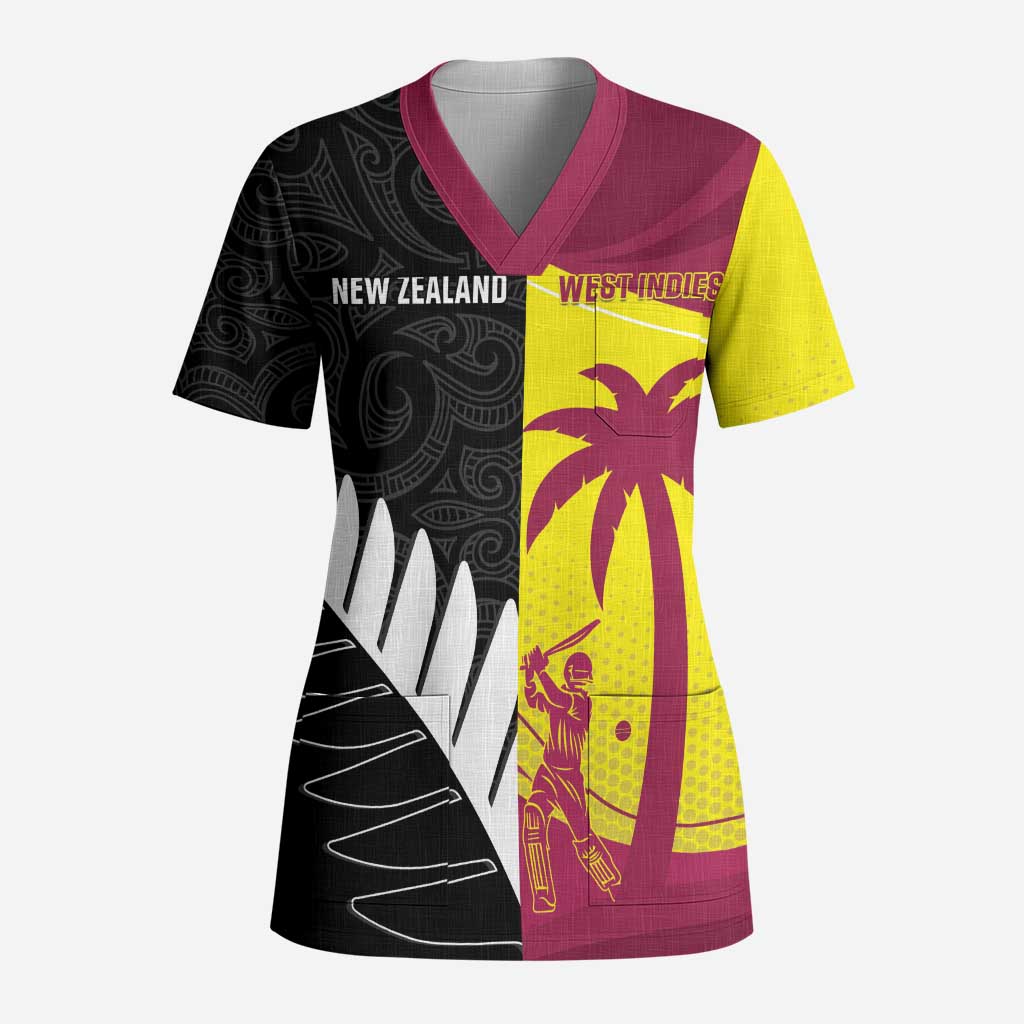New Zealand and West Indies Cricket Custom Scrub Top Black Cap Windies Together - Wonder Print Shop