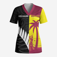 New Zealand and West Indies Cricket Custom Scrub Top Black Cap Windies Together - Wonder Print Shop