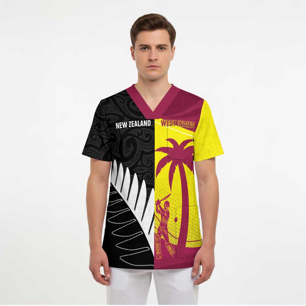 New Zealand and West Indies Cricket Custom Scrub Top Black Cap Windies Together - Wonder Print Shop