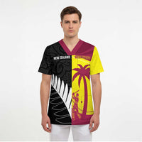 New Zealand and West Indies Cricket Custom Scrub Top Black Cap Windies Together - Wonder Print Shop