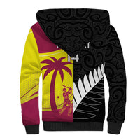 New Zealand and West Indies Cricket Custom Sherpa Hoodie Black Cap Windies Together - Wonder Print Shop