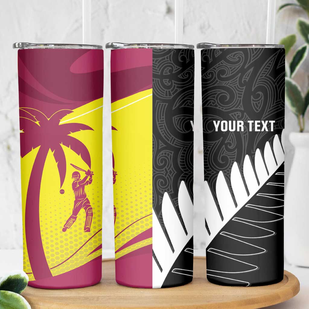 New Zealand and West Indies Cricket Custom Skinny Tumbler Black Cap Windies Together - Wonder Print Shop