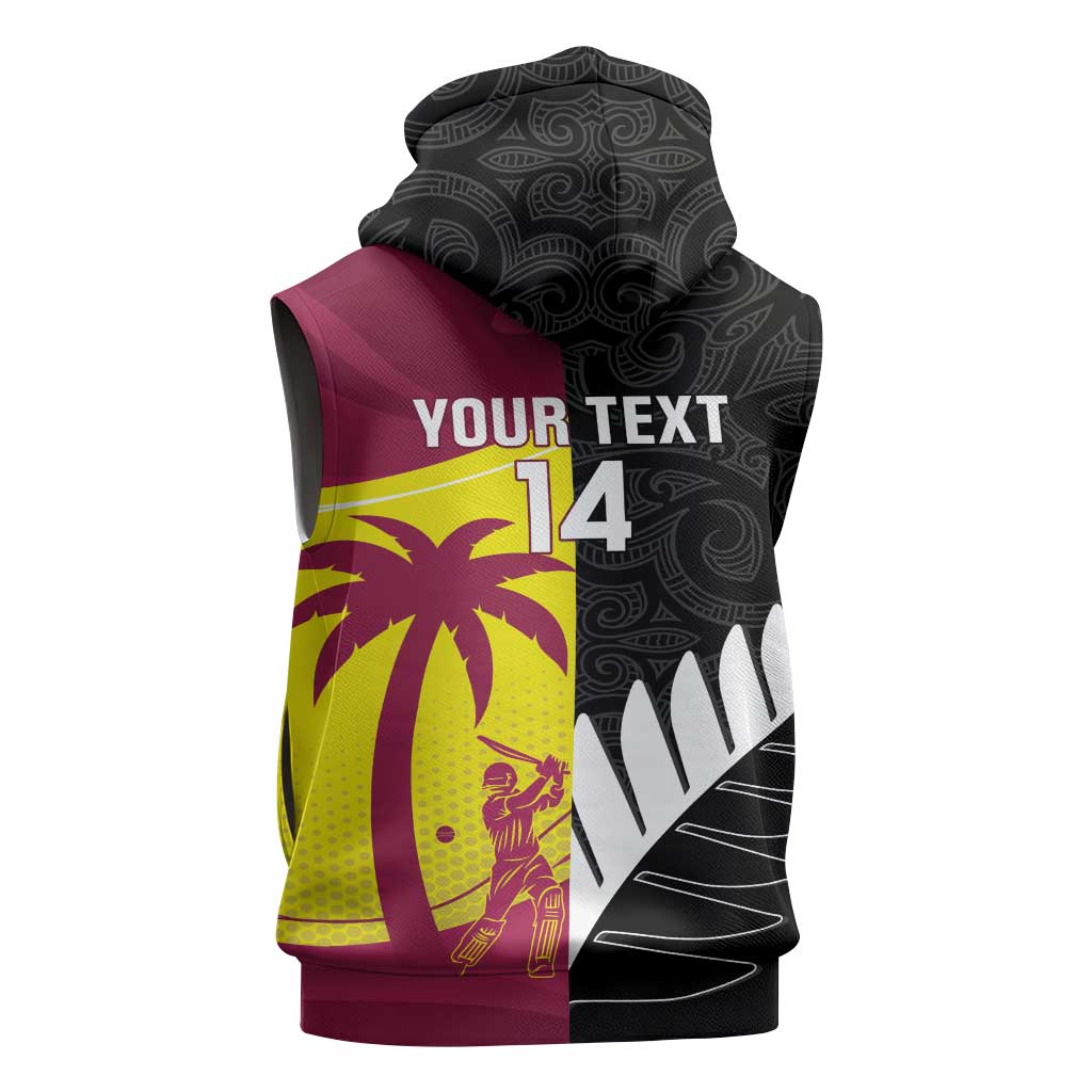 New Zealand and West Indies Cricket Custom Sleeveless Hoodie Black Cap Windies Together - Wonder Print Shop