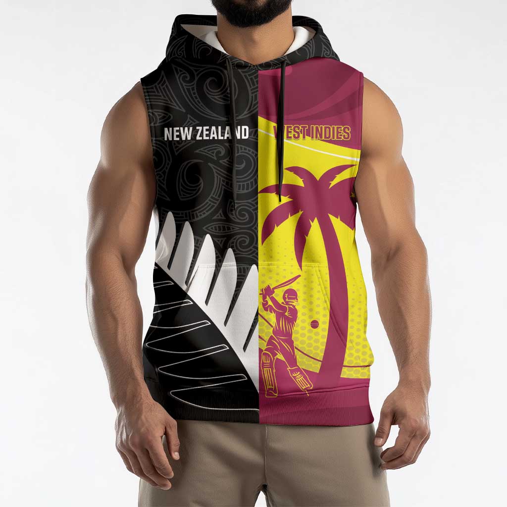 New Zealand and West Indies Cricket Custom Sleeveless Hoodie Black Cap Windies Together - Wonder Print Shop