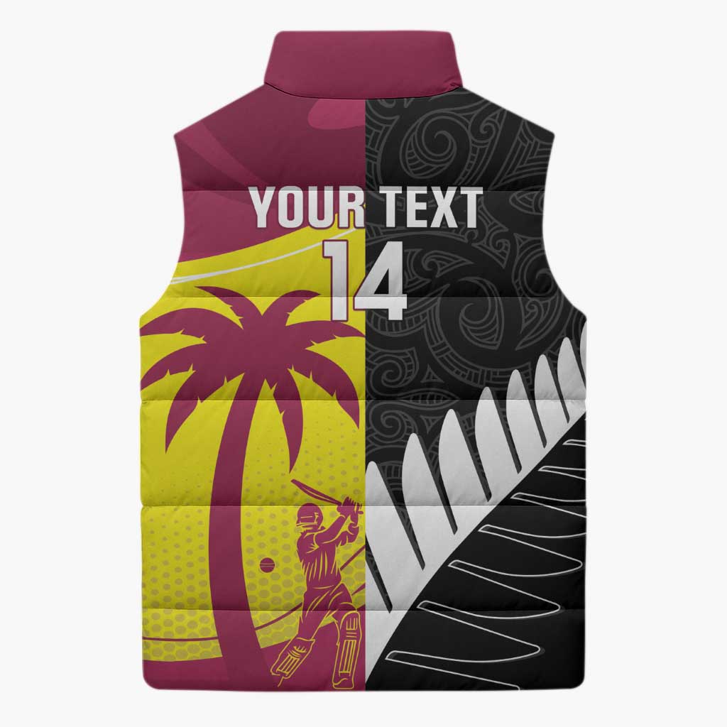 New Zealand and West Indies Cricket Custom Sleeveless Puffer Jacket Black Cap Windies Together - Wonder Print Shop