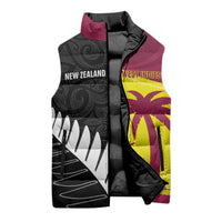 New Zealand and West Indies Cricket Custom Sleeveless Puffer Jacket Black Cap Windies Together - Wonder Print Shop