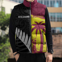New Zealand and West Indies Cricket Custom Sleeveless Puffer Jacket Black Cap Windies Together - Wonder Print Shop