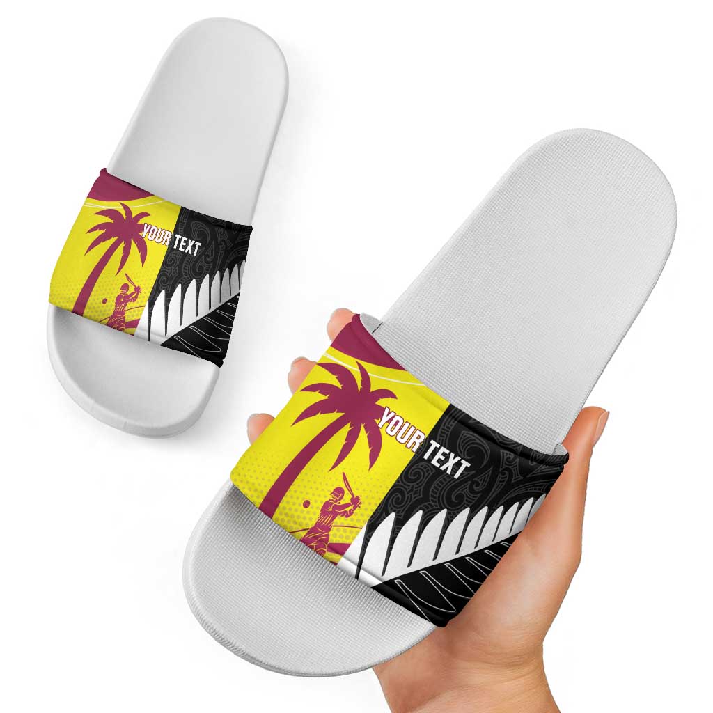 New Zealand and West Indies Cricket Custom Slide Sandals Black Cap Windies Together - Wonder Print Shop