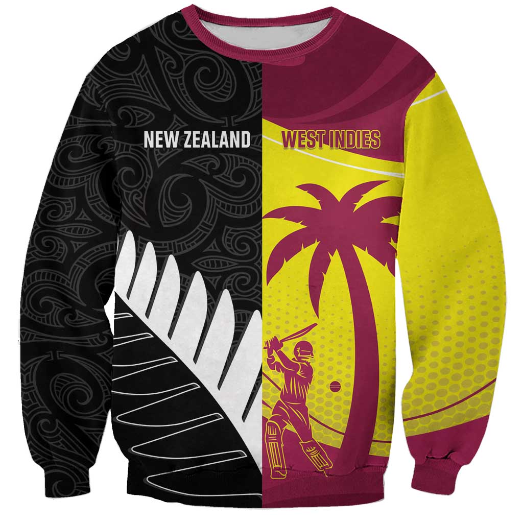 New Zealand and West Indies Cricket Custom Sweatshirt Black Cap Windies Together - Wonder Print Shop