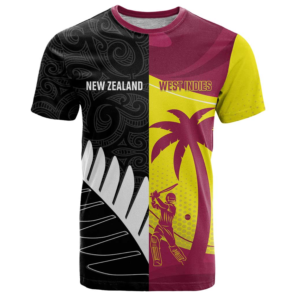 New Zealand and West Indies Cricket Custom T Shirt Black Cap Windies Together - Wonder Print Shop