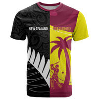 New Zealand and West Indies Cricket Custom T Shirt Black Cap Windies Together - Wonder Print Shop