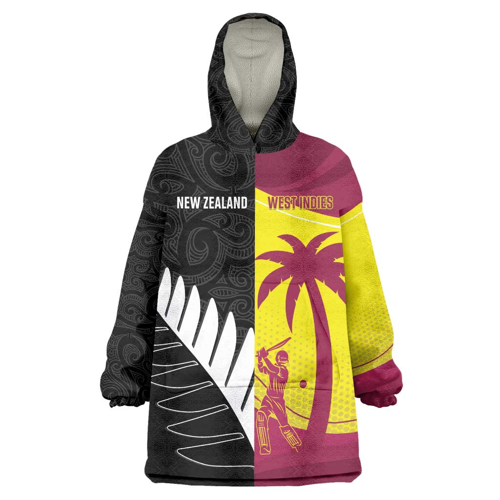 New Zealand and West Indies Cricket Custom Wearable Blanket Hoodie Black Cap Windies Together - Wonder Print Shop