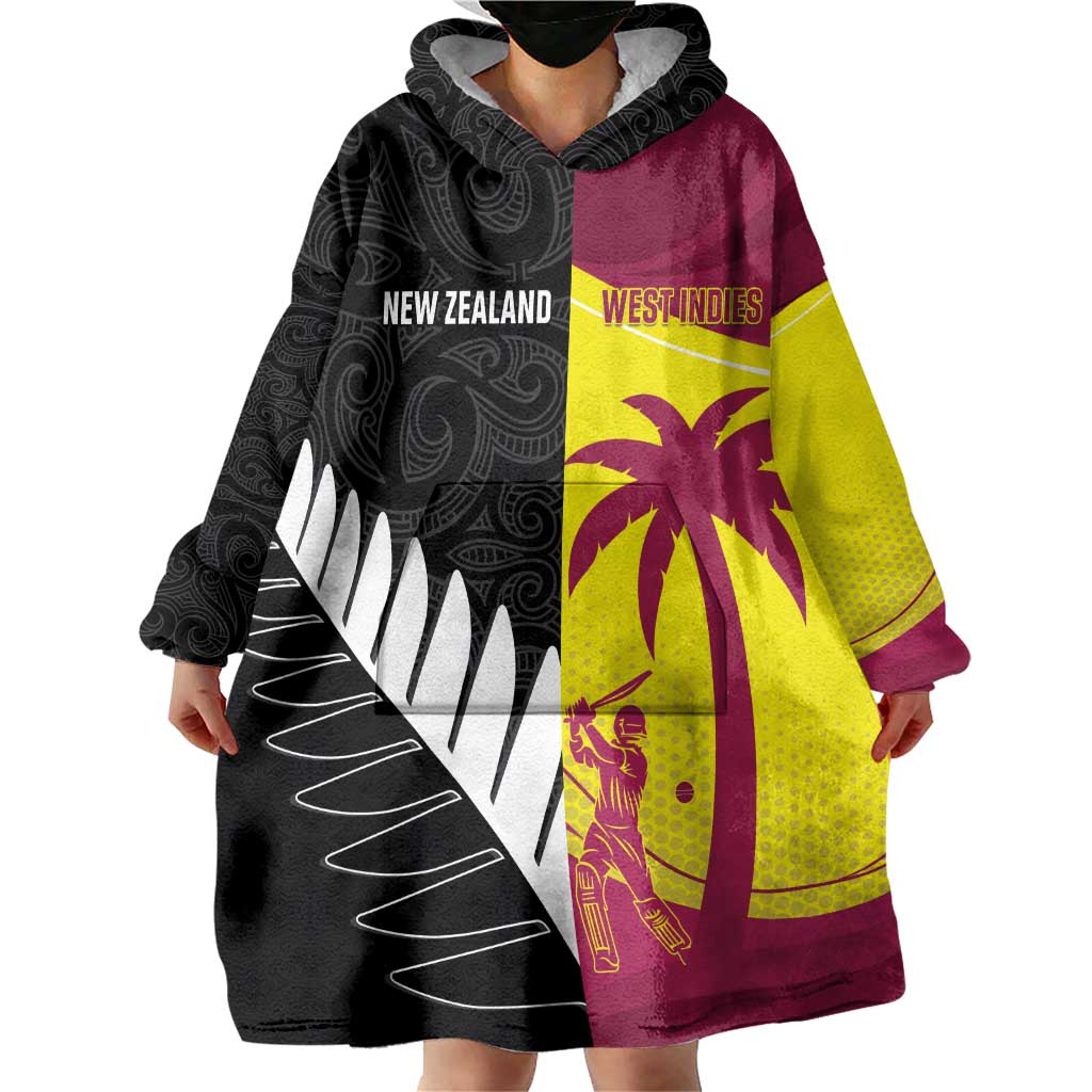 New Zealand and West Indies Cricket Custom Wearable Blanket Hoodie Black Cap Windies Together - Wonder Print Shop