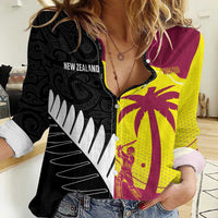 New Zealand and West Indies Cricket Custom Women Casual Shirt Black Cap Windies Together - Wonder Print Shop