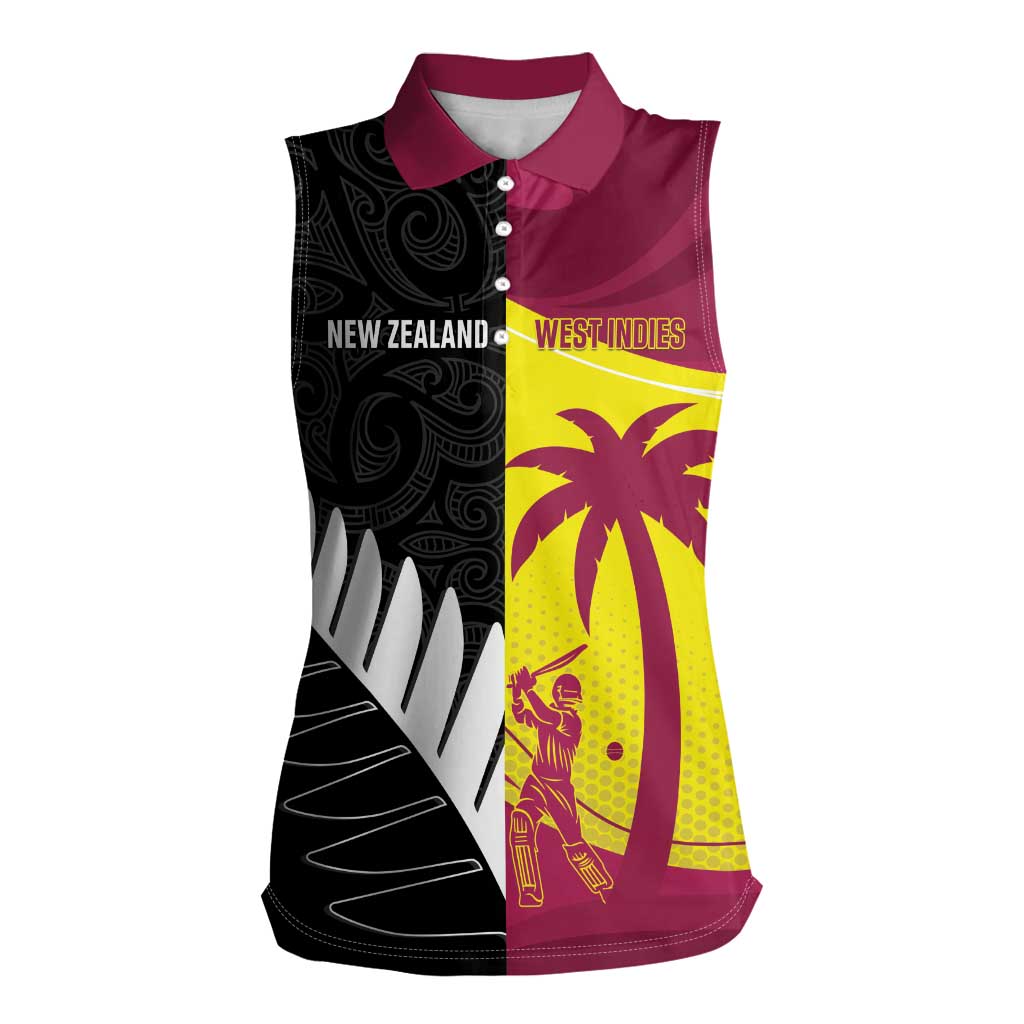 New Zealand and West Indies Cricket Custom Women Sleeveless Polo Shirt Black Cap Windies Together - Wonder Print Shop