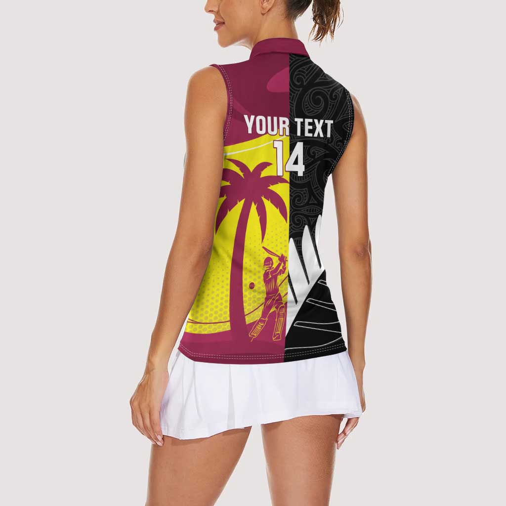 New Zealand and West Indies Cricket Custom Women Sleeveless Polo Shirt Black Cap Windies Together - Wonder Print Shop