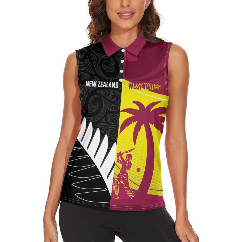 New Zealand and West Indies Cricket Custom Women Sleeveless Polo Shirt Black Cap Windies Together - Wonder Print Shop