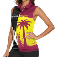 New Zealand and West Indies Cricket Custom Women Sleeveless Polo Shirt Black Cap Windies Together - Wonder Print Shop