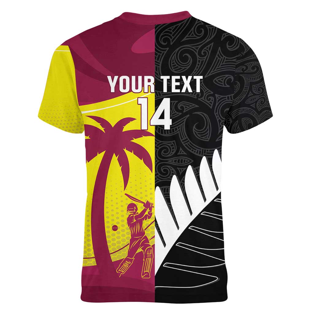 New Zealand and West Indies Cricket Custom Women V-Neck T-Shirt Black Cap Windies Together - Wonder Print Shop