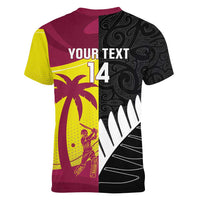 New Zealand and West Indies Cricket Custom Women V-Neck T-Shirt Black Cap Windies Together - Wonder Print Shop