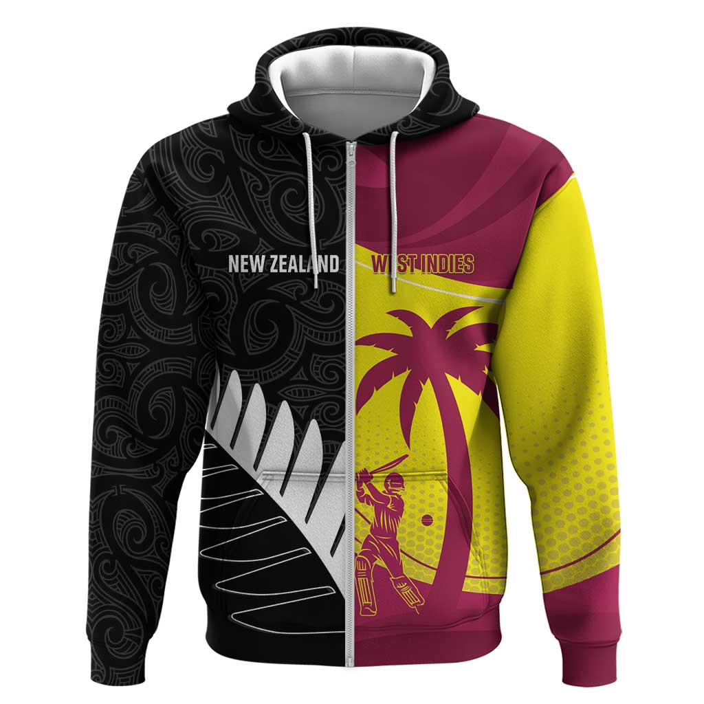 New Zealand and West Indies Cricket Custom Zip Hoodie Black Cap Windies Together - Wonder Print Shop