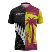 New Zealand and West Indies Cricket Custom Zipper Polo Shirt Black Cap Windies Together - Wonder Print Shop