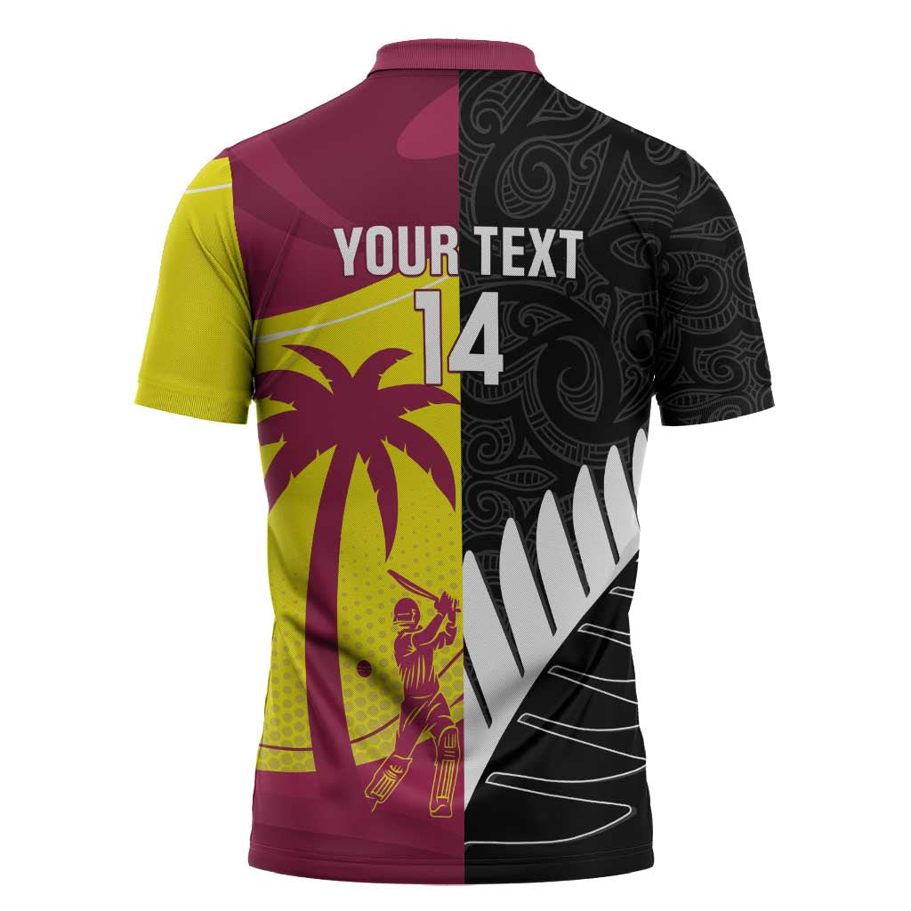 New Zealand and West Indies Cricket Custom Zipper Polo Shirt Black Cap Windies Together - Wonder Print Shop