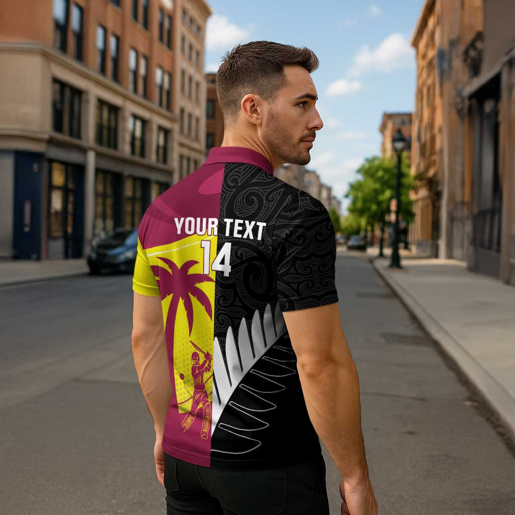 New Zealand and West Indies Cricket Custom Zipper Polo Shirt Black Cap Windies Together - Wonder Print Shop