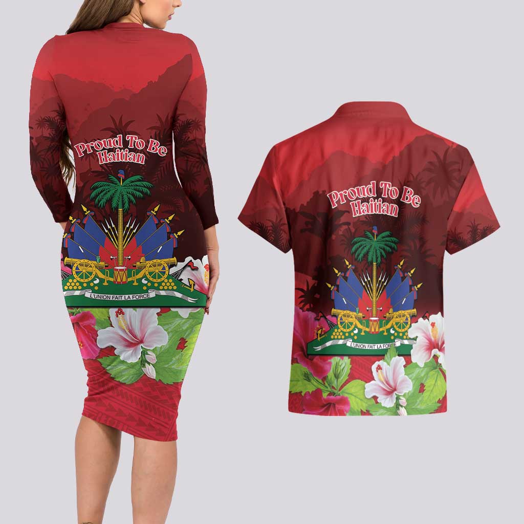 Ayiti-Cheri Independence Day Couples Matching Long Sleeve Bodycon Dress and Hawaiian Shirt Land of High Mountains - Wonder Print Shop