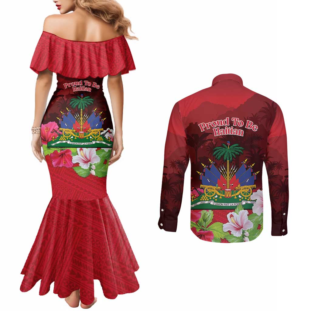 Ayiti-Cheri Independence Day Couples Matching Mermaid Dress and Long Sleeve Button Shirt Land of High Mountains