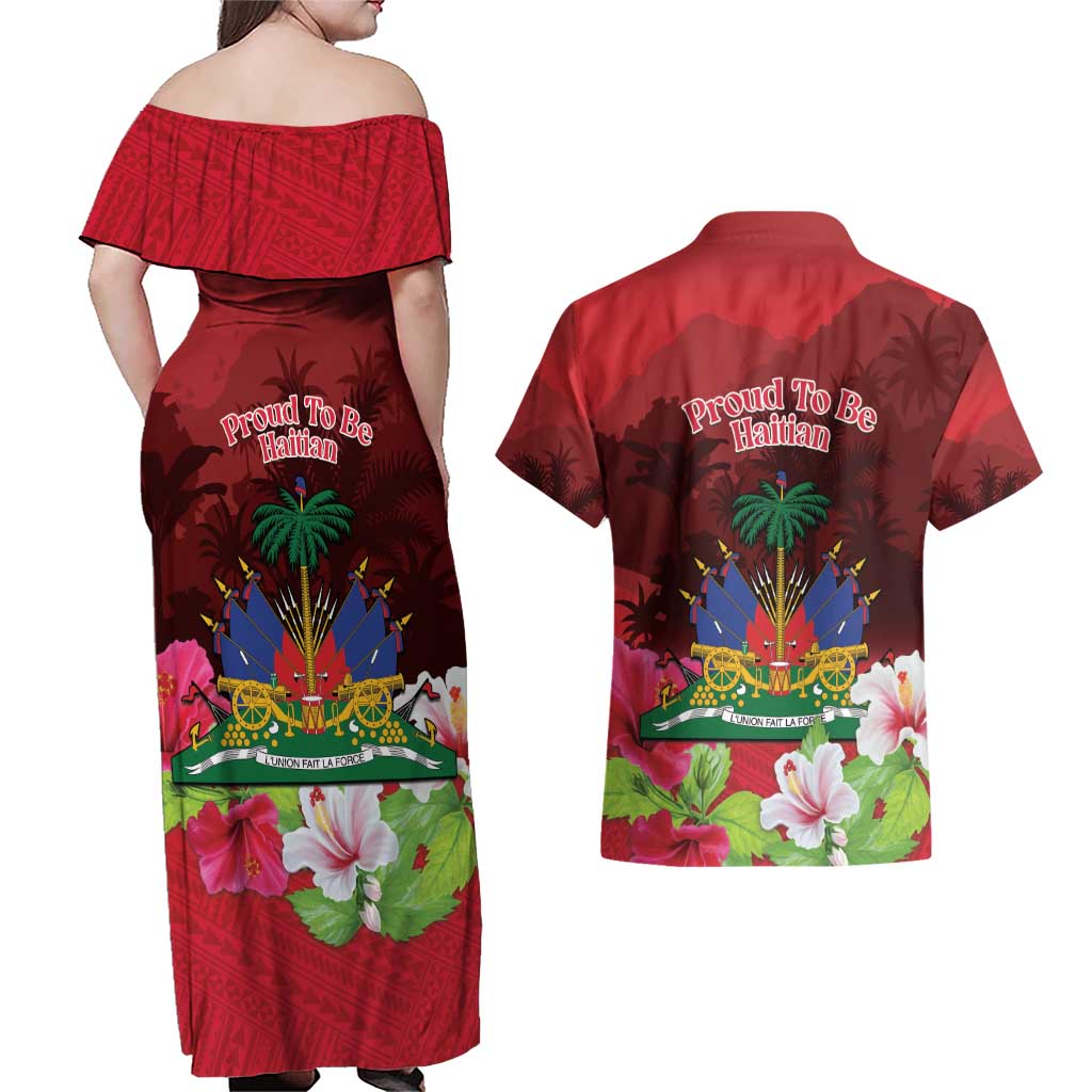 Ayiti-Cheri Independence Day Couples Matching Off Shoulder Maxi Dress and Hawaiian Shirt Land of High Mountains - Wonder Print Shop