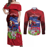 Ayiti-Cheri Independence Day Couples Matching Off Shoulder Maxi Dress and Long Sleeve Button Shirt Land of High Mountains - Wonder Print Shop