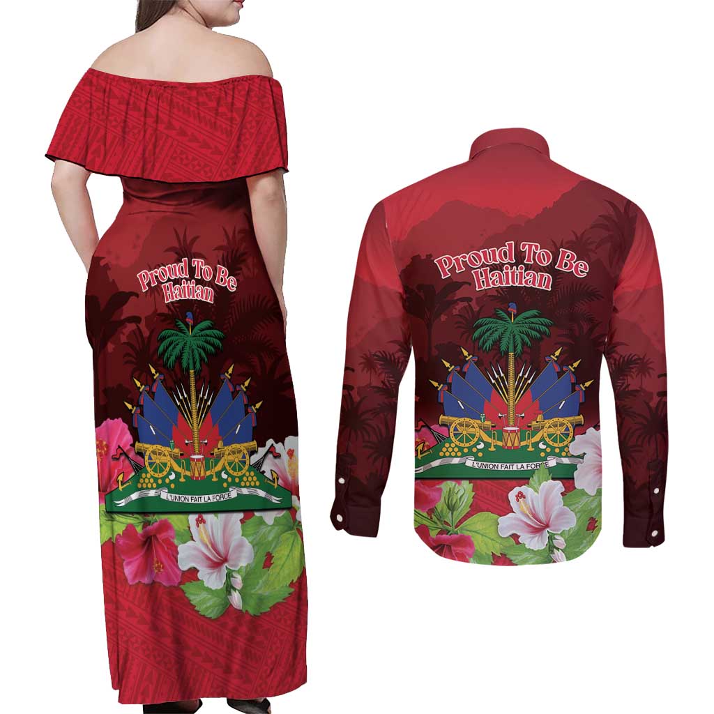 Ayiti-Cheri Independence Day Couples Matching Off Shoulder Maxi Dress and Long Sleeve Button Shirt Land of High Mountains - Wonder Print Shop