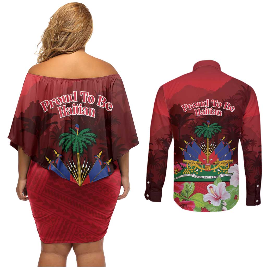 Ayiti-Cheri Independence Day Couples Matching Off Shoulder Short Dress and Long Sleeve Button Shirt Land of High Mountains - Wonder Print Shop
