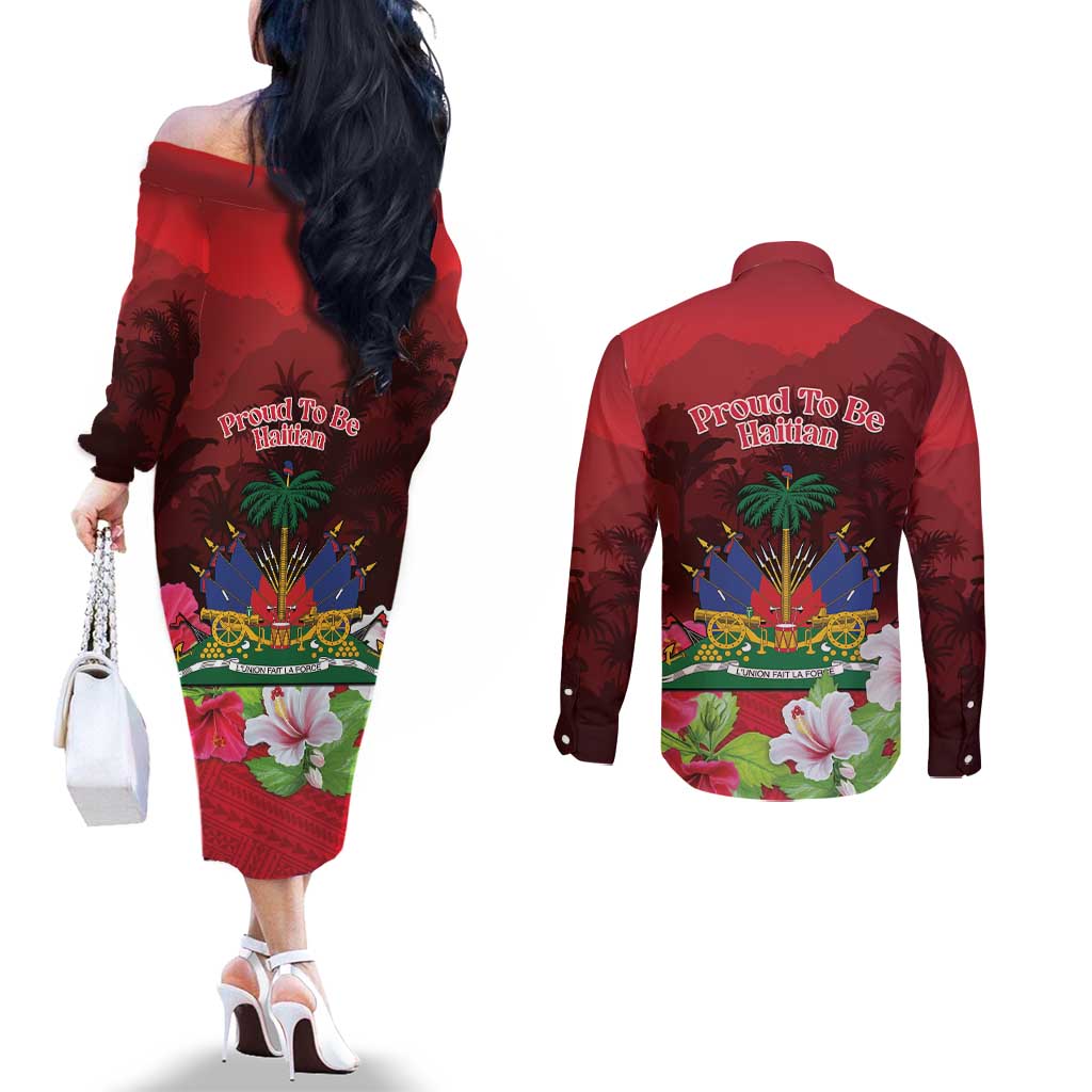 Ayiti-Cheri Independence Day Couples Matching Off The Shoulder Long Sleeve Dress and Long Sleeve Button Shirt Land of High Mountains