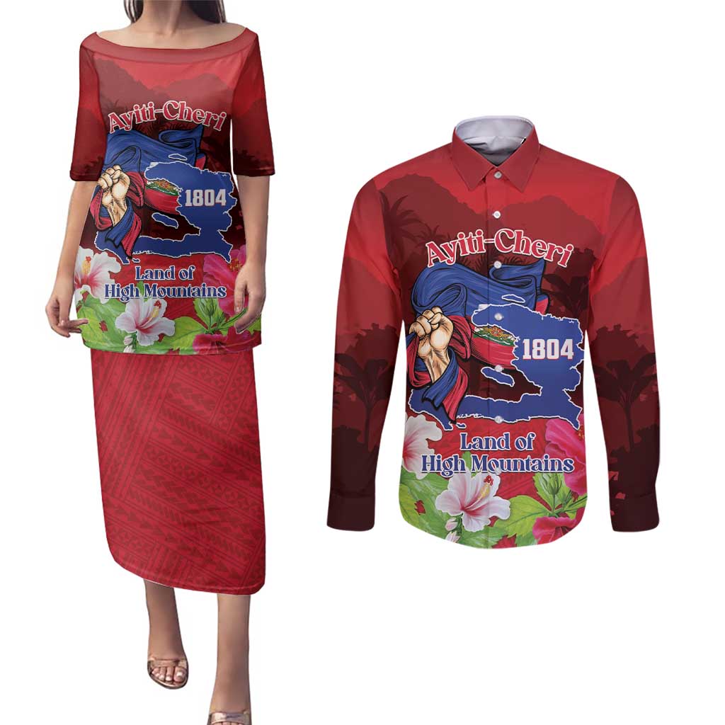 Ayiti-Cheri Independence Day Couples Matching Puletasi and Long Sleeve Button Shirt Land of High Mountains - Wonder Print Shop