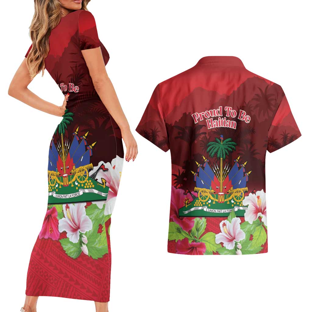 Ayiti-Cheri Independence Day Couples Matching Short Sleeve Bodycon Dress and Hawaiian Shirt Land of High Mountains - Wonder Print Shop