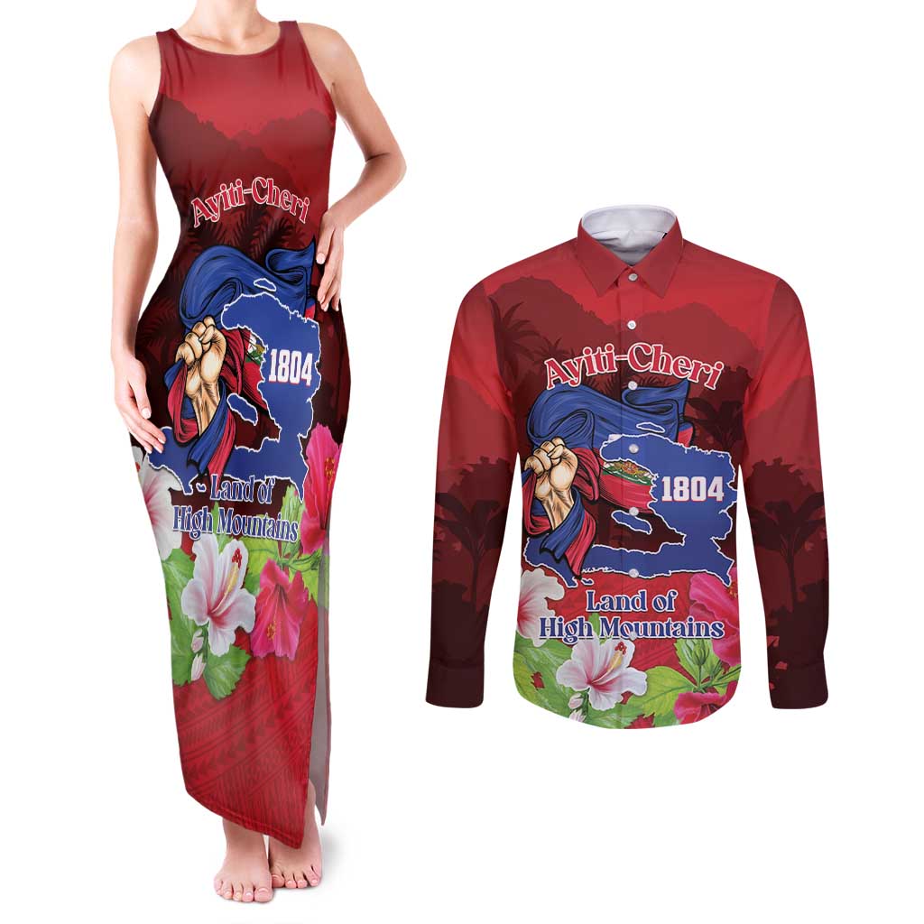 Ayiti-Cheri Independence Day Couples Matching Tank Maxi Dress and Long Sleeve Button Shirt Land of High Mountains - Wonder Print Shop