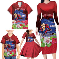 Ayiti-Cheri Independence Day Family Matching Long Sleeve Bodycon Dress and Hawaiian Shirt Land of High Mountains - Wonder Print Shop