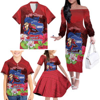 Ayiti-Cheri Independence Day Family Matching Off The Shoulder Long Sleeve Dress and Hawaiian Shirt Land of High Mountains - Wonder Print Shop