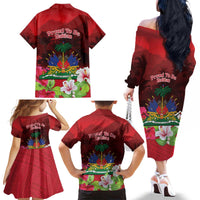 Ayiti-Cheri Independence Day Family Matching Off The Shoulder Long Sleeve Dress and Hawaiian Shirt Land of High Mountains - Wonder Print Shop