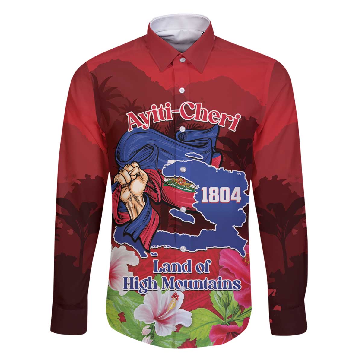 Ayiti-Cheri Independence Day Family Matching Off The Shoulder Long Sleeve Dress and Hawaiian Shirt Land of High Mountains - Wonder Print Shop